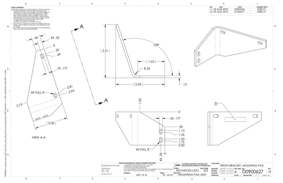 Drawing: Bent front bracket LIGO D0900627
