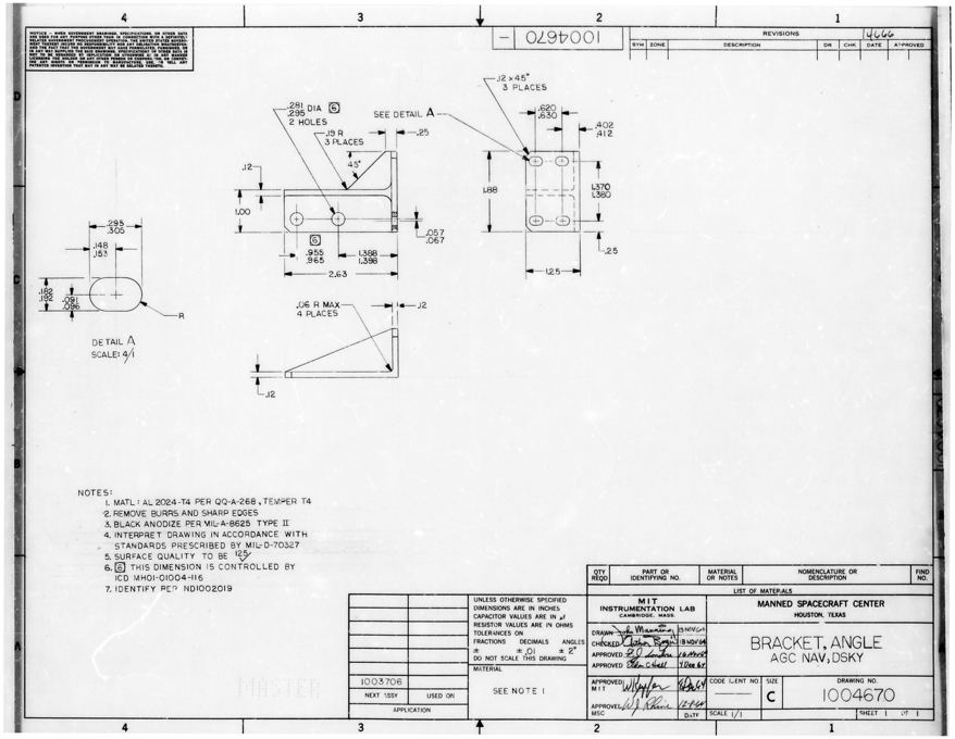 Drawing: Angle bracket NASA 1004670 (AGC NAV DSKY)