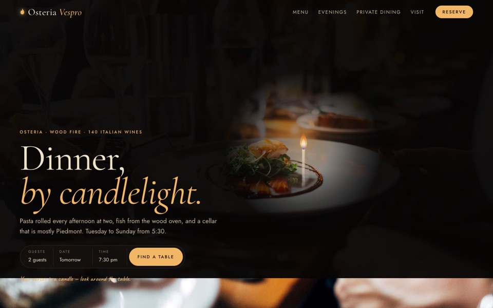 Osteria Vespro restaurant concept